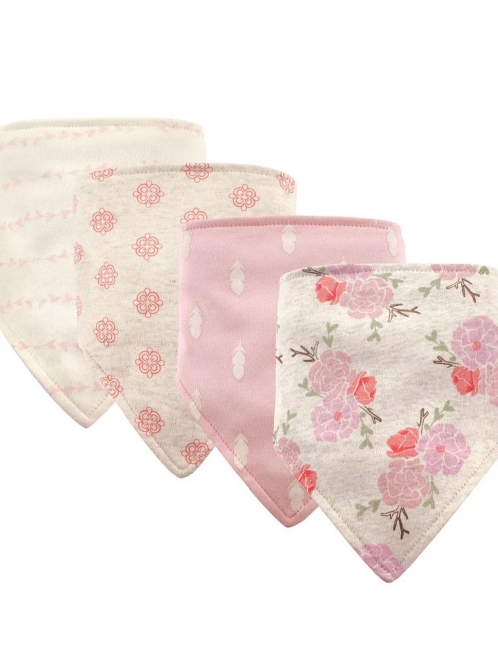 NWT Hudson Baby Girls 4-Pack Pink Floral & Patterned Bandana Bibs